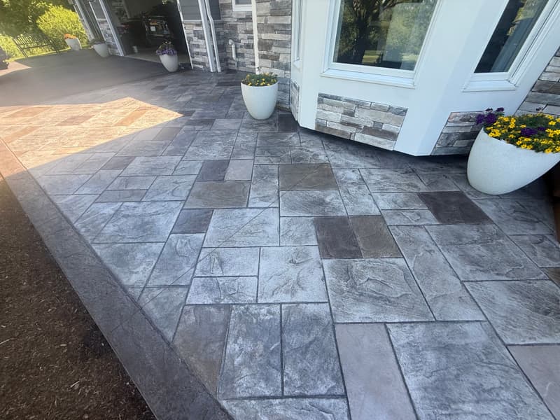 Gray ashlar slate stamped patio